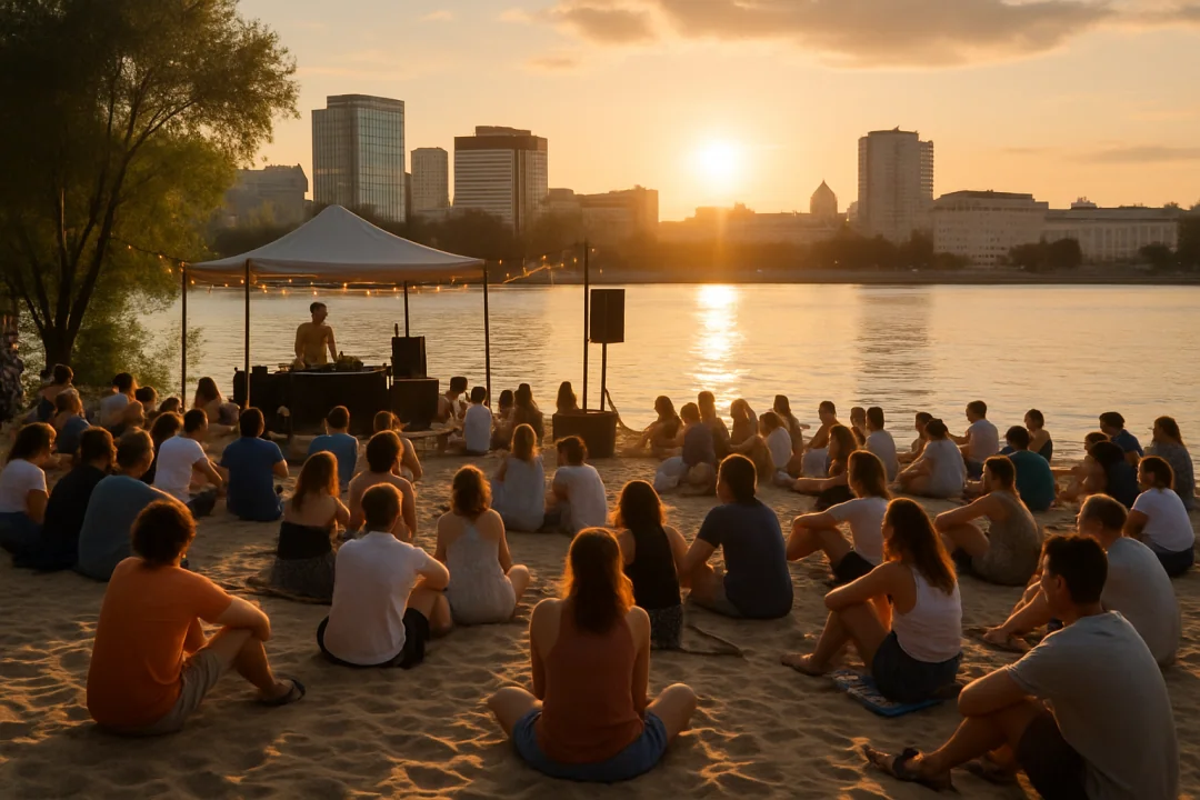 Fiesta en la playa al atardecer