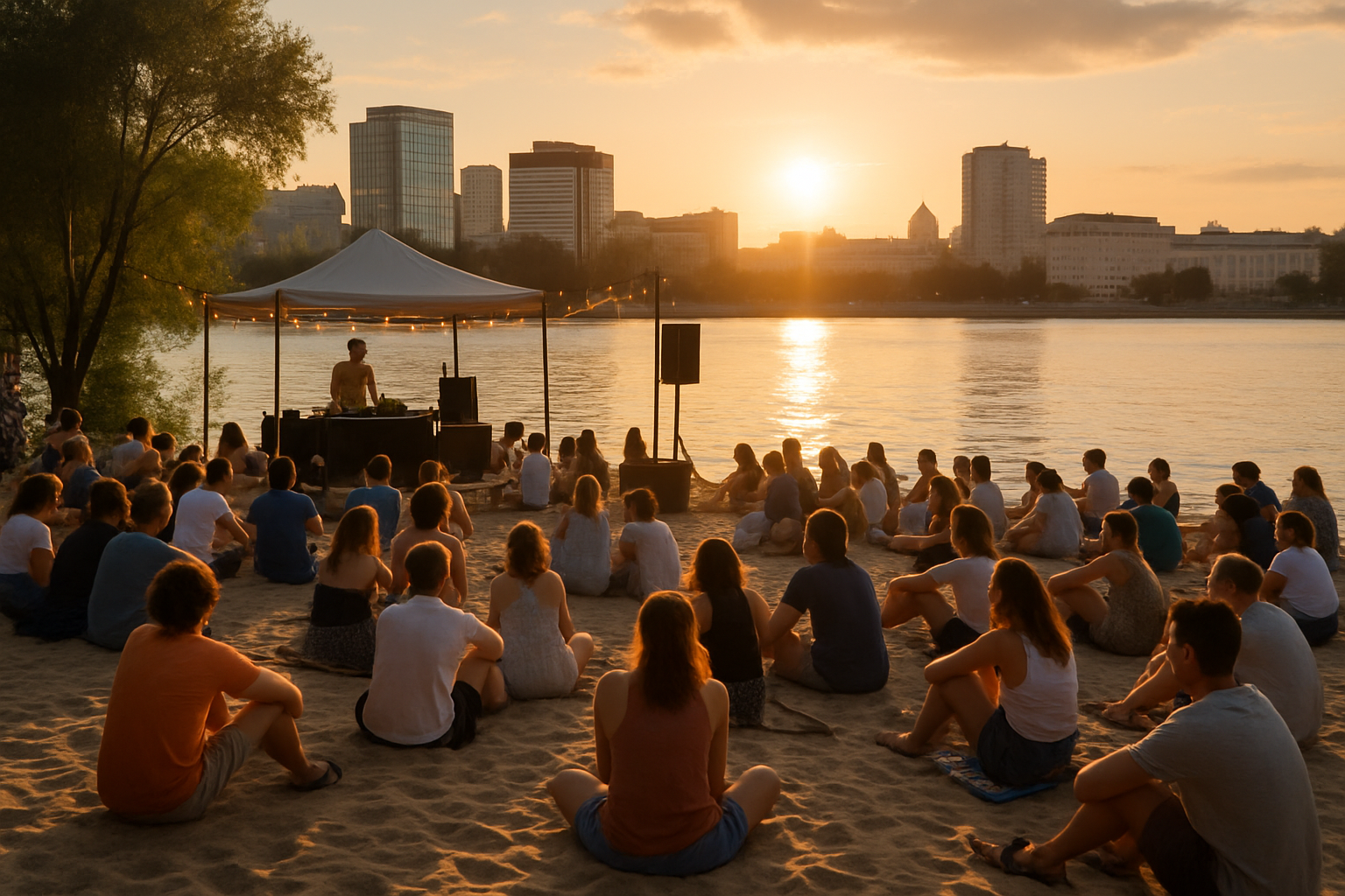 Fiesta en la playa al atardecer